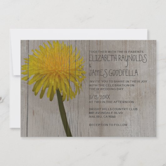Rustic Dandelion Wedding Invitations Kaart (Voorkant)