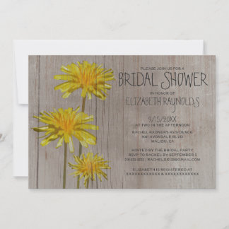 Rustic Dandelions Bridal Shower Invitations Kaart