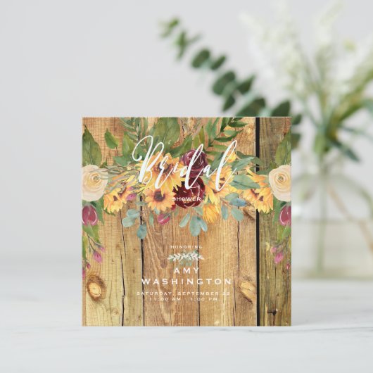 Rustic Dansende Sunflower Bridal Shower Invitation Kaart (Staand voorkant)