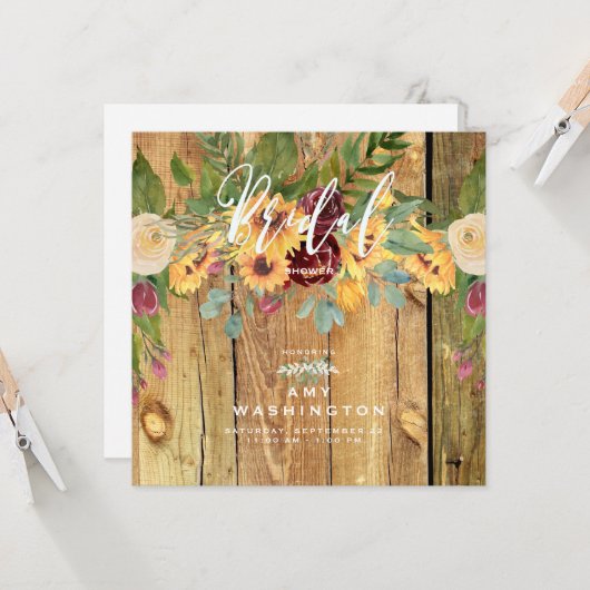 Rustic Dansende Sunflower Bridal Shower Invitation Kaart (Voorkant / Achterkant in situ)