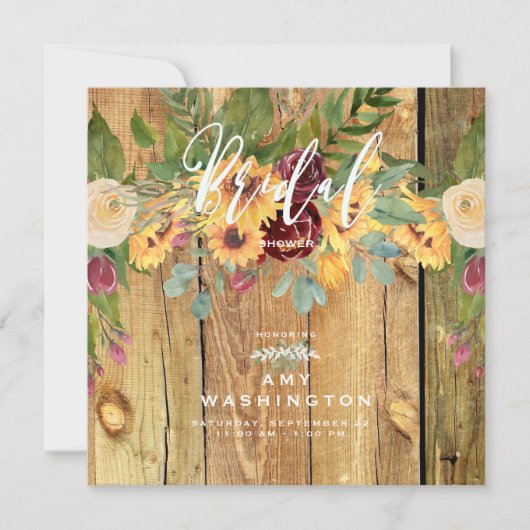 Rustic Dansende Sunflower Bridal Shower Invitation Kaart (Voorkant)