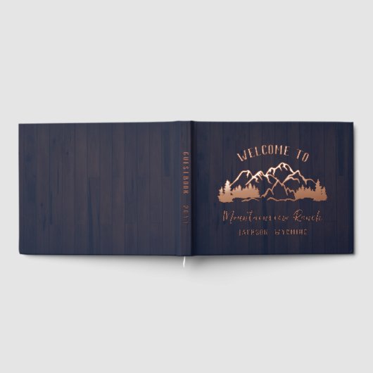 Rustic Dark Blue Wood Mountain Landscape Gastenboek (Volledig)