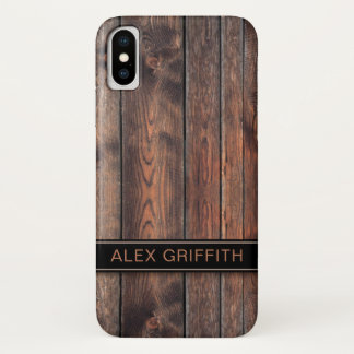 Rustic Dark Brown Faux Wood iPhone X Hoesje
