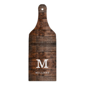 Rustic Dark Brown Wood Family Name Monogramed Snijplank