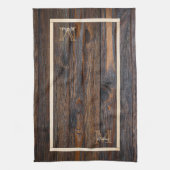 Rustic Dark Brown Wood Monogram Kitchen Towelen Theedoek (Verticaal)