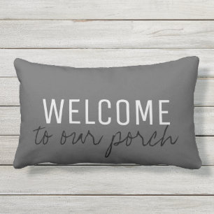 Rustic Dark Gray familie Welkom bij ons Porch Buitenkussen