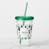 Rustic Dark Green Cactus Desert Pattern Acryl Drinkbeker (Achterkant)
