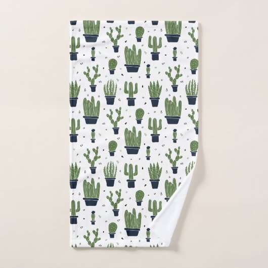 Rustic Dark Green Cactus Desert Pattern Bad Handdoek (Handdoek)