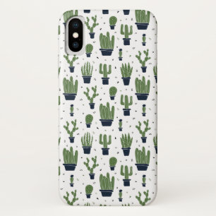 Rustic Dark Green Cactus Desert Pattern iPhone X Hoesje