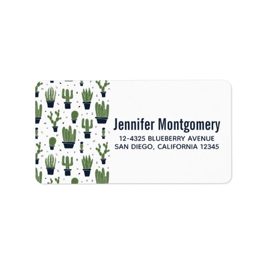 Rustic Dark Green Cactus Desert Pattern Etiket (Voorkant)