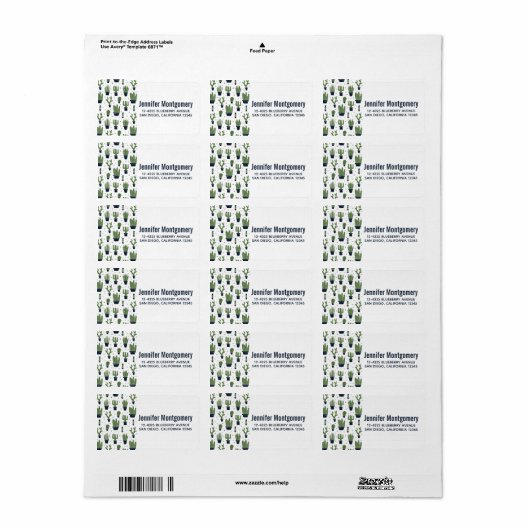 Rustic Dark Green Cactus Desert Pattern Etiket (Full Sheet)