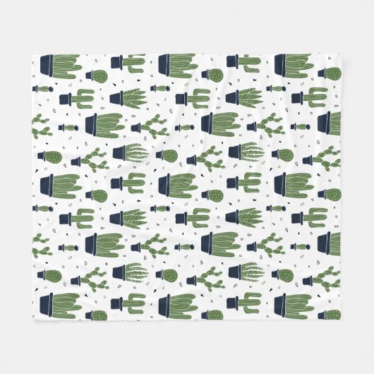 Rustic Dark Green Cactus Desert Pattern Fleece Deken (Voorkant (Horizontaal))