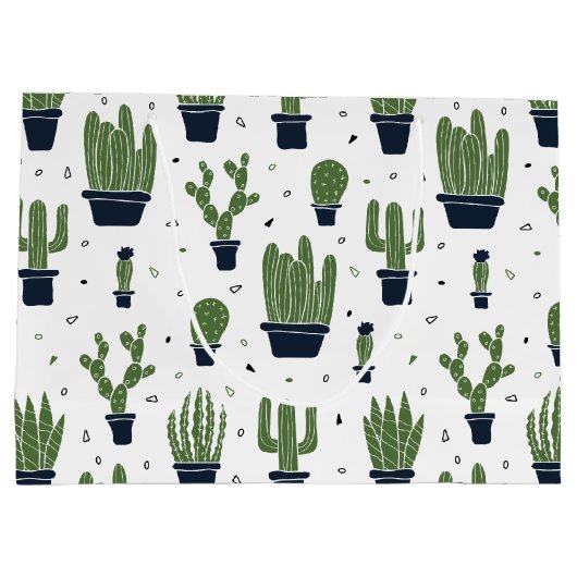 Rustic Dark Green Cactus Desert Pattern Groot Cadeauzakje (Achterkant)