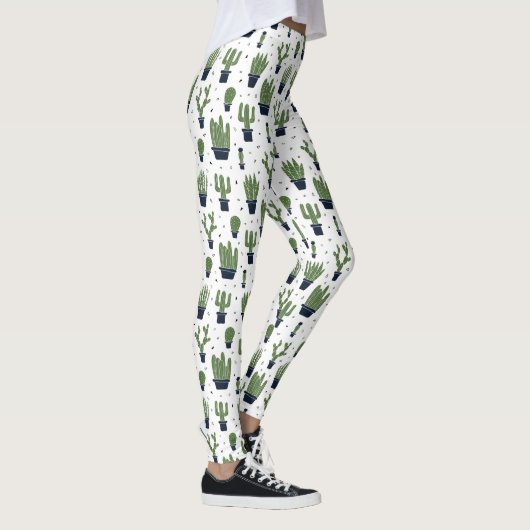 Rustic Dark Green Cactus Desert Pattern Leggings (Rechts)