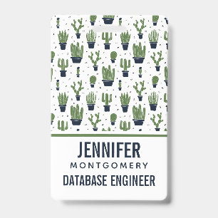 Rustic Dark Green Cactus Desert Pattern Professie Badge