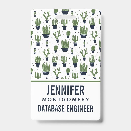 Rustic Dark Green Cactus Desert Pattern Professie Badge (Voorzijde)