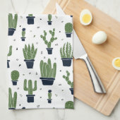 Rustic Dark Green Cactus Desert Pattern Theedoek (Quarter Fold)