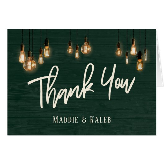 Rustic Dark Green Wood met Edison Lights Hartelijk (Voorkant Horizontaal)