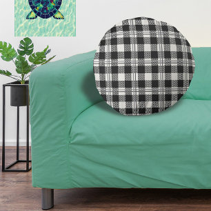 Rustic Dark Grey Off White Buffalo Plaid Rond Kussen
