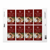 Rustic Dark Red Wedding Monogram Wine Foto Etiket (Full Sheet)