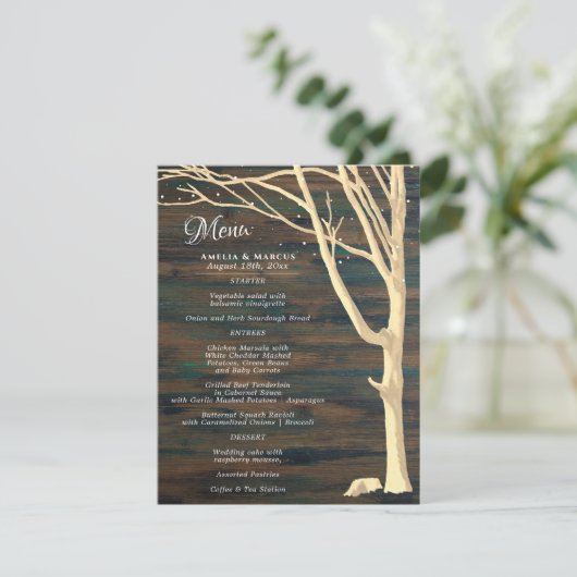 Rustic Dark Winter Tree Menu Mariage (Debout devant)