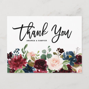Rustic Dark Wood Burgundy Flowers Fall Wedding Briefkaart