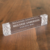Rustic Dark Wood en Lace Wedding Planner Naambordje (Zijkant)