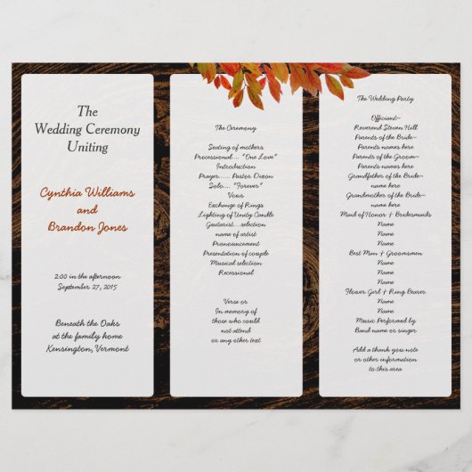 Rustic Dark Wood Fall Wedding Tri-Fold Programme (Voorkant)