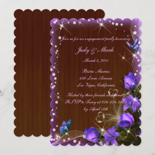 Rustic Dark Wood Paars Floral Engagement Party Kaart