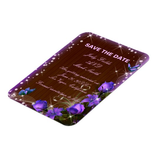 Rustic Dark Wood Paars Floral Save the Date Magneet (Linkerzijde)