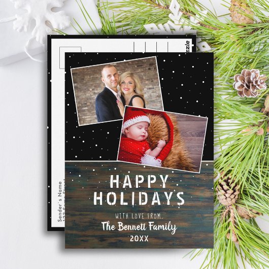 Rustic Dark Wood Snow Holiday 2 Briefkaart