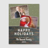 Rustic Dark Wood Snow Holiday 2 Foto Collage Kaart (Voorkant)