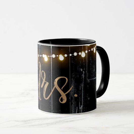 Rustic Dark Wood & String Lights Gold Bride MRS. Mok (Voorkant rechts)