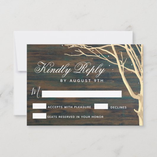 Rustic Dark Wood Tree Herfst Winter Weddenschap RSVP Kaartje