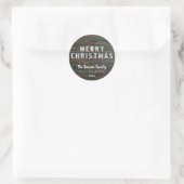 Rustic Dark Wood Typography Merry Kerstmis Ronde Sticker (Tas)