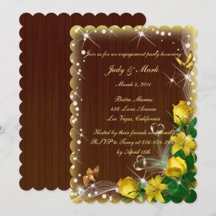 Rustic Dark Wood Yellow Floral Engagement Party Kaart