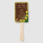 Rustic Dark Wood Yellow Floral Wedding Programme Handwaaier (Voorkant)