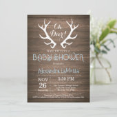 Rustic Deer Antler Baby shower Invitation Bleu (Debout devant)