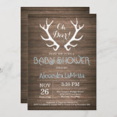 Rustic Deer Antler Baby shower Invitation Bleu (Devant / Derrière)