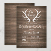 Rustic Deer Antler Baby shower Invitation Kaart (Voorkant / Achterkant)
