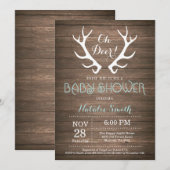 Rustic Deer Antler Baby shower Uitnodiging Aqua (Voorkant / Achterkant)