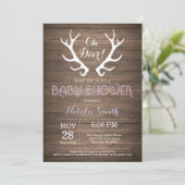 Rustic Deer Antler Baby shower Uitnodiging Paars (Staand voorkant)