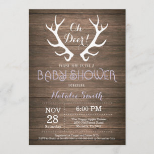 Rustic Deer Antler Baby shower Uitnodiging Paars