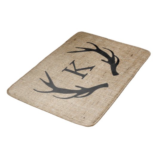 Rustic Deer Antler Faux Burlap Monogram Badmat (Gekanteld)