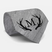 Rustic Deer Antler Grey Wood Monogrammed Stropdas (Opgerold)