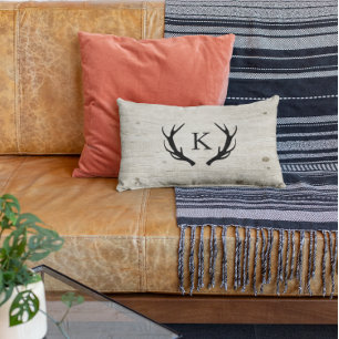 Rustic Deer Antler Logo Wood Monogrammed Kussen