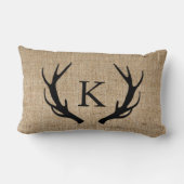 Rustic Deer Antler met Monogram Faux Burlap Kussen (Achterkant)