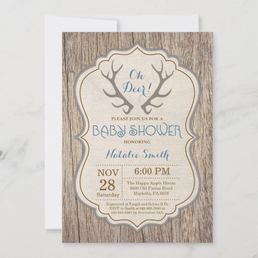 Rustic Deer Antler Oh Deer Boy Baby shower Kaart (Voorkant)