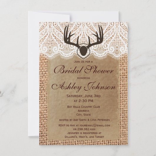 Rustic Deer Antlers Bridal Shower Invitations Kaart (Voorkant)