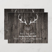 Rustic Deer Antlers & Carved Heart Save the Date (Voorkant / Achterkant)